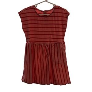 Primary Kids Dress Pink Red Stripe Cotton Cap Sleeve Button Back Pockets Size 4T